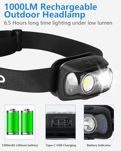 Ufond XY0018 Led Headlights 2-Pack,1000 Lumen Motion Sensor Headlamp Rechargeble Usb Cable Included,Ajustable Headband Lightweight Waterproof Flashlight thumb #1