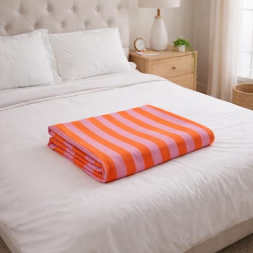 Image of CRAZYWEAVE 100% Cotton Bedsheet for Single Bed | Soft Breathable Cotton Bed Sheet | Comfortable All-Season Bedding | Durable & Skin Friendly Bed Sheet for Home & Hotel Use (Pink Stripe)