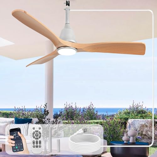 Image of Depuley Outdoor Ceiling Fan with Lights: 42 inch Silver Gazebo Fans Outdoor Hanging with Remote APP Control - Plug in Waterproof Fans with Light for Patio Porch Reversible Wood Blades 3CCT 6 Speeds Timer