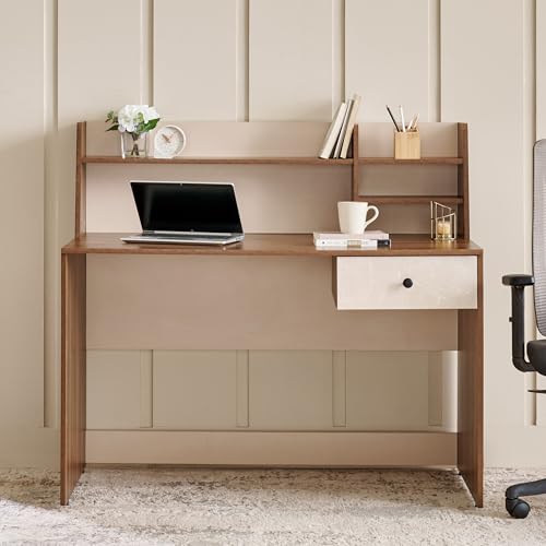 Image of Home Centre | Addison Study Desk with Hutch | Study Table for Home Office | Engineered Wood | Brown | 1 Year Warranty