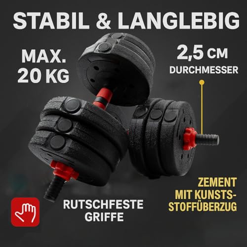 2er-Set-Hanteln-Zement-Bitumenhanteln-2in1-Set-Kurzhanteln-2-x-10kg-oder-Langhantel-20kg-Gewichte-Hantelset-mit-4-Sternverschluesse-fuer-Krafttraining - sparfuchs24.io – Top Angebote, Tests & Preisvergleiche