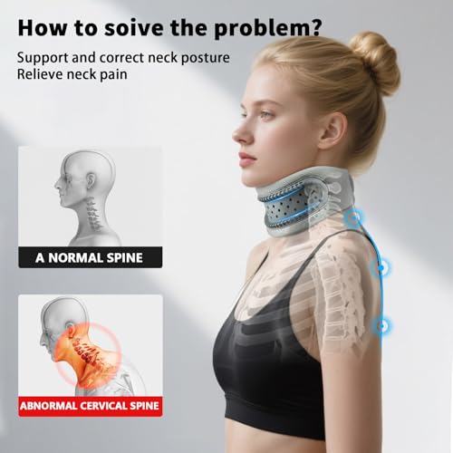 Image of Neck Brace,Support Cervical Collar,Relieve Cervical Pain&Pressure,Soft Skin-Friendly Fabric,Memory Foam Wrapped in Silicone Breathable Hard Frame,One Size for Men&Women(Space Gray)