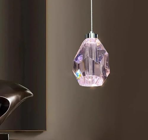 Image of Individual Pink Crystal Chandelier Lighting Sleek Design Home Decoration Small Hanging Lamp for Bedside Dining Room Table,Hanging Light(DIMMABLE,1 Light Pink)