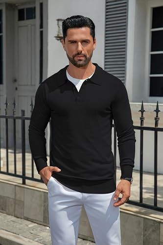 MioRoim Men's Knit Polo Shirts Casual Long Sleeve Polo Sweater Lightweight Button Down Golf Pullover Sweaters4