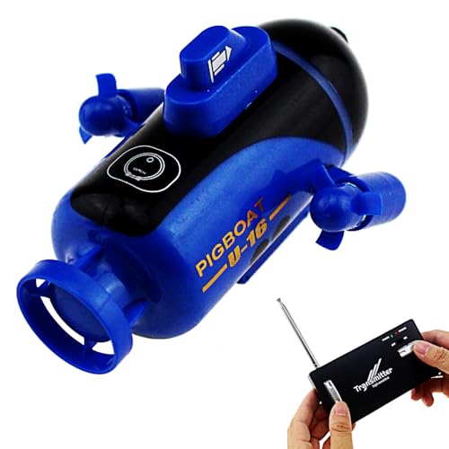 Tipmant Mini RC Submarines Toys Remote Control Boat Waterproof Diving Water Kids Gift (Blue)