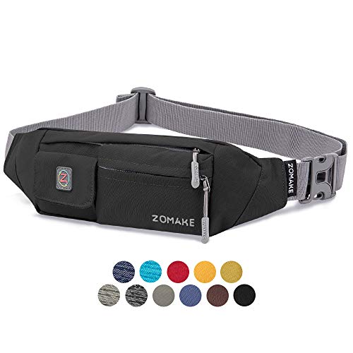 ZOMAKE Small Crossbody Fanny Pack for Women Men, Mini Runners Belt Bag with Adjustable Strap, Fashion Water Resistant Waist Bag for Running Travel Hiking Carrying All Phones(Black)