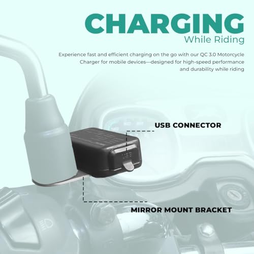 Image of SIMTAC RAPIDRIDE Quick Charger 3.0 with Universal Fitment For Bikes & Scooters, With USB Type A, Black