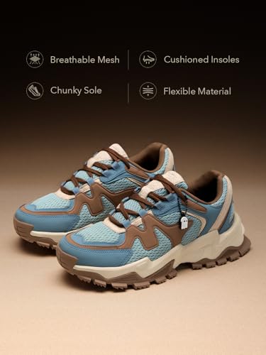 Image of The Souled Store Fumes NX: Sage Men and Boys Low Top Sneakers Green and Off White Streetwear Chunky Trainer Breathable Mesh Cushioned Midsole Durable Sole Lace Up Lightweight Padded Collar