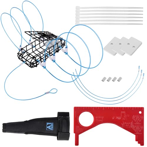 A1FISHER Crab Snare Crabbing Kit for Dungeness, Rock, Blue Crab(1 Crab Trap+ 1 Gauge+1 Single-Finger Cast Glove+ 3 Replacement Loops with Crimps+ 3 Weighted Blocks with Cable Ties)