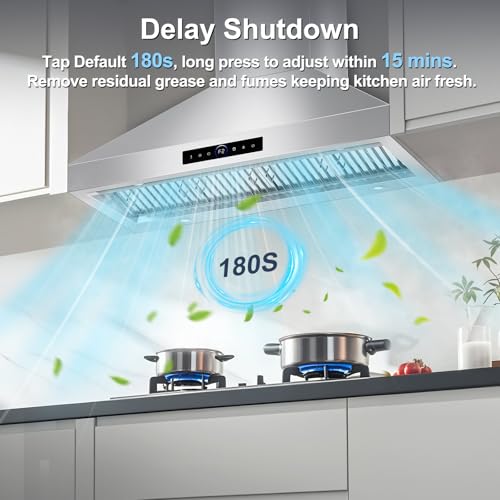 Image of 48 inch Range Hood Wall Mount, 1500 CFM with 4-Speed Gesture Sensing & Touch Control, Stainless Steel Ducted Kitchen Stove Vent Hoods with 4 LED Lights, Time Setting, Dishwasher-Safe Baffle Filters