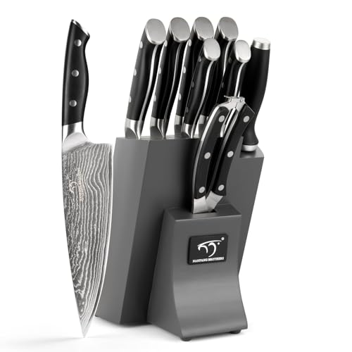 Damasus Premium Kitchen Knife Set of 9, Professional Kitchen Knife Set Sharp Blade with Handle, Includes 8