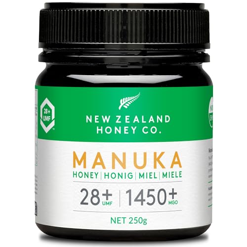 New Zealand Honey Co. Manuka Honig MGO 1450+ / UMF 28+ | Aktiv und Roh - Hergestellt in Neuseeland - Zertifiziertem Methylglyoxal Gehalt - 250g - Raw Honey - Rohhonig