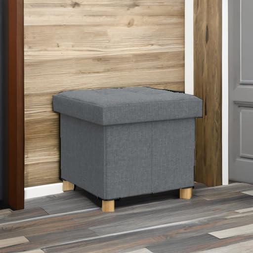 BRIAN & DANY 15 Inches Ottoman with Storage, Square Small Storage Ottoman Foot Rest with Legs, Ottomans Foot Stool for Dorm, Living Room, Entryway (Light Gray) - Image 2