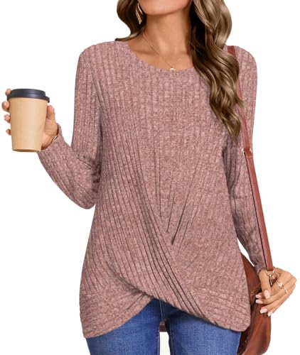 Image of HOTGIFT Women's Pullover Sweaters Winter Tunic Tops Long Sleeve Crewneck Shirts Casual Comfortable Blouse