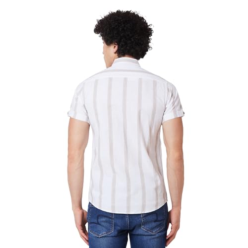 Image of Spykar Men's Regular Fit N /A Half Sleeve Striped Casual Shirts