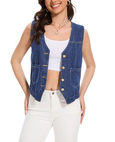 MINTLIMIT Women's Cropped Denim Vest Top 2025 Y2K Casual V Neck Button Down Sleeveless Waistcoat Jean Jacket2
