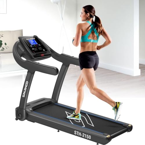 Image of Sparnod Fitness STH-2150 Treadmill for Home Use, Compact Foldable Design, 4 HP Peak DC Motor, 14 km /h Speed, 100 kg User Weight, 12 Preset Programs, LCD Display, Bluetooth Speakers