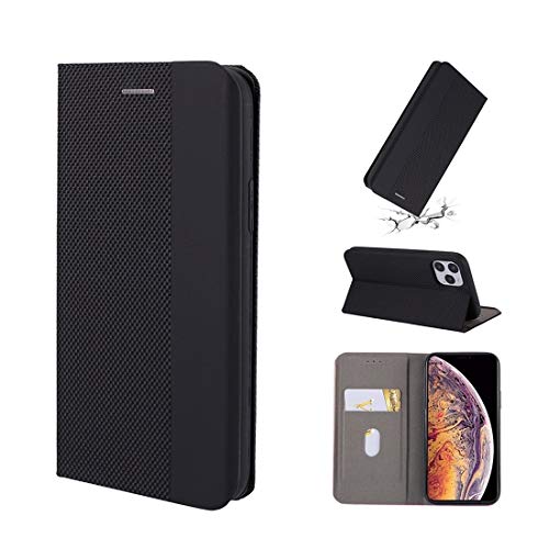 Coque iPhone 11 portefeuille cuir noir avec clapet magnétique et support