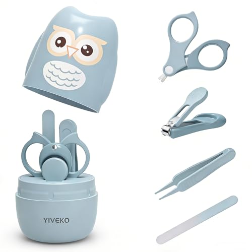 Image of YIVEKO Baby Nail Kit, 4-in-1 Baby Nail Care Set with Cute Case, Baby Nail Clipper, Scissor, Nail File & Tweezer, Baby Manicure Kit and Pedicure kit for Newborn, Infant, Toddler, Kids-Owl Blue