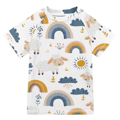 ALAZA Kids Rash Guard Toddler Swim Shirt Boy Girls Cute Sheep UPF 50+ Short Sleeve 4T