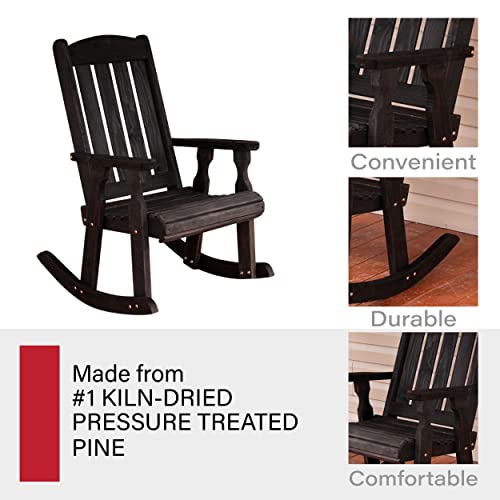Image of Amish Heavy Duty 600 Lb Mission Pressure Treated Rocking Chair (Semi-Solid Black Stain)