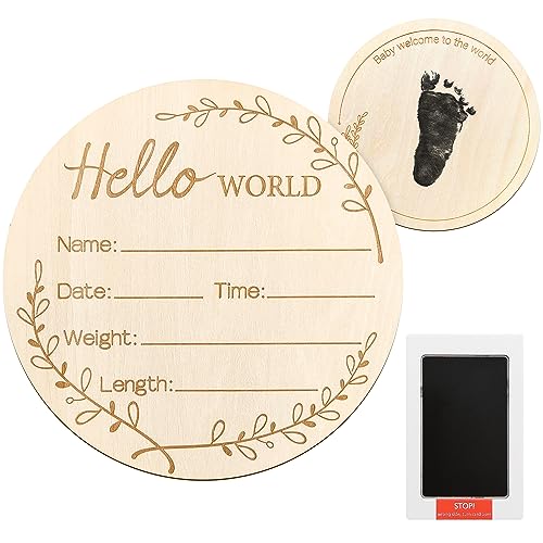Image of ZIEYOMI Baby Announcement Sign, Hello World Newborn Sign, Wooden Baby Name Sign for Nursery, Birth Announcement Sign for Hospital, Welcome Baby Sign Announcement Board for Photo Prop Baby Shower