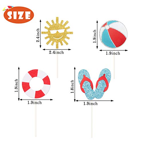 24Pcs Glitter Summer Beach Cupcake Toppers Pool Party Cupcake Picks For Hawaiian Theme Birthday Wedding Party Baby Shower Summer Luau Party Decoration Supplies - Image 2