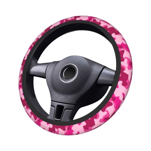 Mexpekil Lenkradbezug in Pink / Rot, Camouflage, universal, rutschfest, dekoratives Autozubehör, passend für die meisten Autos
