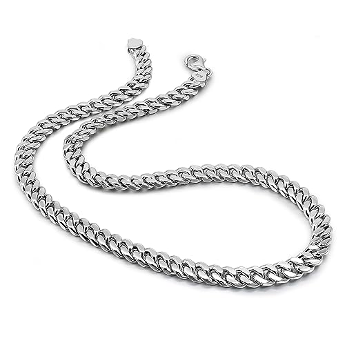 Sterling Silver Platinum-plated Men's Cuban Chain Riding crop Chain Flat Necklace Husband Lover Jewelry (6MM&8MM)