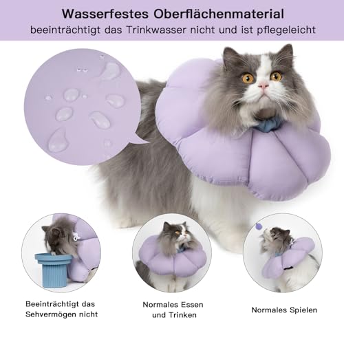 THKOFPET Halskrause Katze, Einstellbarer Katzenhalskrause, Weiche Blumen Katzenhalskrause Kragen Cone, für Katzen und kleine Hunde nach Operationen und Verletzungen (violett, M)