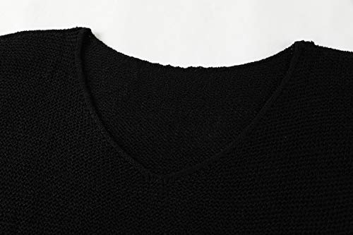 Image of Women's Off Shoulder Knit Sweaters Oversized V Neck Long Sleeve Loose Lightweight Pullover Tops