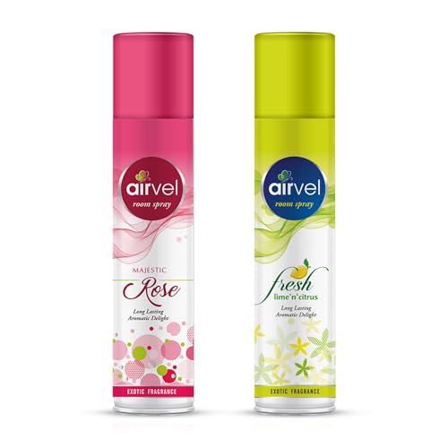 Image of Airvel Room freshener Spray Pack of 2 - with Mesmerizing Fragrance for your Refreshing Atmosphere|Helps to remove bad Odour|(Majestic RoseFresh Lemon,125g Each)