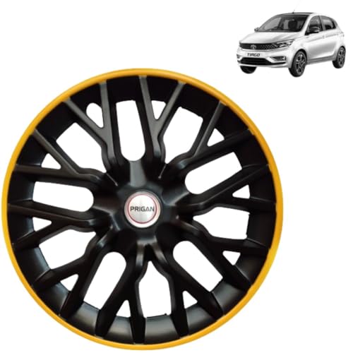 Image of Prigan Wheel Cover for TATA Tiago New 14 Inch Black Yellow Wheel Cap (Available in 12,13,14 Inch) (Set of 4 Pcs) (Press Fitting) Model- Power GT Yellow-14