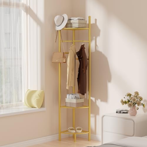 unho Perchero de Esquina de Metal Dorado Perchero de Pie con Estante de Entrada Recibidor pasillo174x44,5 cm - imagen 2