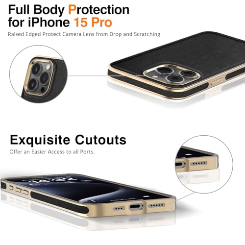LOHASIC for iPhone 15 Pro Case Leather, Luxury Phone Case Cover, Black - image 5