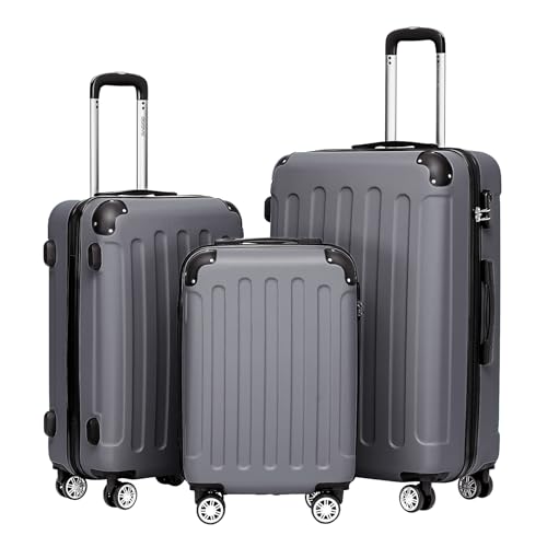 BEIBYE Hartschalen-Koffer Trolley Rollkoffer Reisekoffer Handgepäck 4 Rollen (M-L-XL-Set) (Dark Grey, Set)