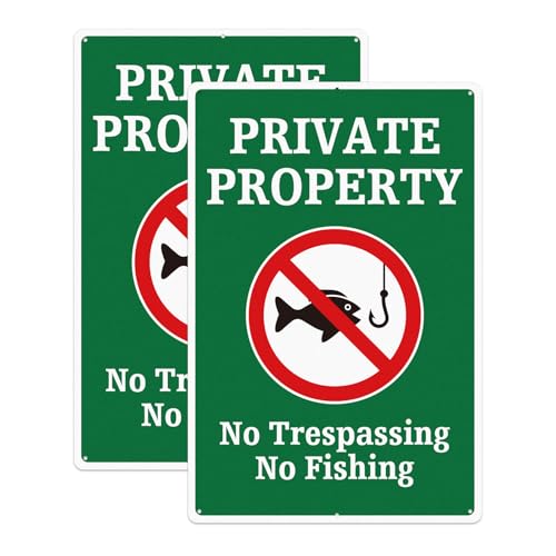 Anobell 1812 No Fishing Sign 2 Pack Waterproof Rust-Free Aluminum Green
