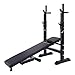 JAXPETY Adjustable Folding Weight Lifting Flat Incline Bench for Home and Gym, Fitness Workout Bench with Pull-Up Handle and Adjustable Barbell Rack for Full Body Standard Exercise, Black