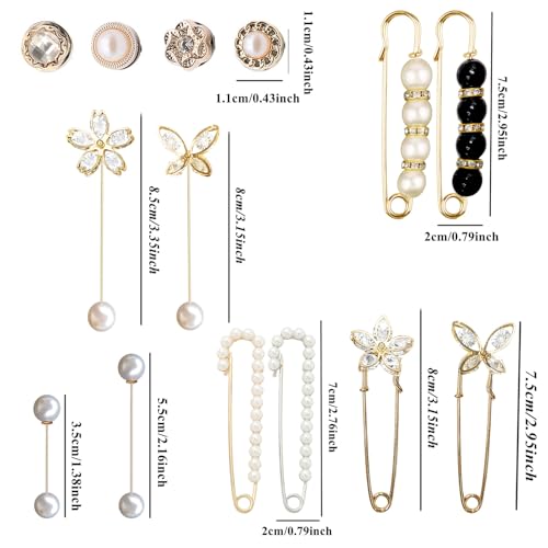 Image of 14 Pieces Brooch Safety Pins Pearl Brooch Button Pin Pant Waist Tightener Pins for Clothes Sweater Shawl Collar Dress Cardigan Shirt Jeans Accessories for Women Girls