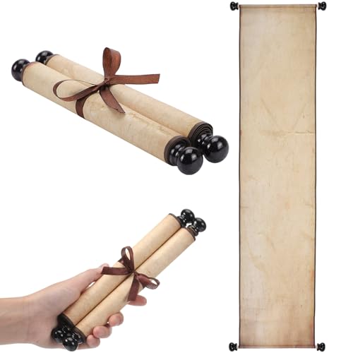 Epakh 1 Pcs Blank Scroll Paper with Wood Rods for Naughty or Nice List Writing Wedding Vows Drawing Cosplay Prop Renaissance Tabletop Role (Retro White 7.5 x 30 Inches)