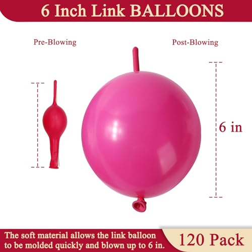 Image of 120 Pcs Link Balloons 6 Inch Linking Balloons for Birthday Wedding Party Festival Decorations (Magenta)