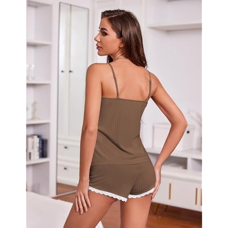 Ekouaer Womens Pajama Sets Soft Lingerie Sleepwear 2 Piece Cami Shorts Set V Neck Pj Lace Nightwear 상세이미지 4
