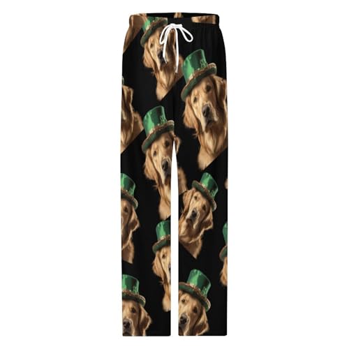 St Patricks Day Green Hat Golden Retriever Men's Pajama Pants Soft Loungewear Bottoms Sleepwear with Drawstring4