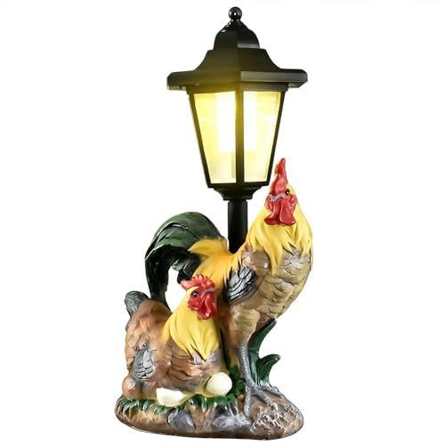 Lampe solaire extérieure poule en résine décorative pour patio et pelouse