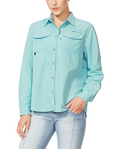 BALEAF Women's Hiking Long Sleeve Fishing Shirt UPF 50+ for Safari Camping Travelling Quick Dry Blue S