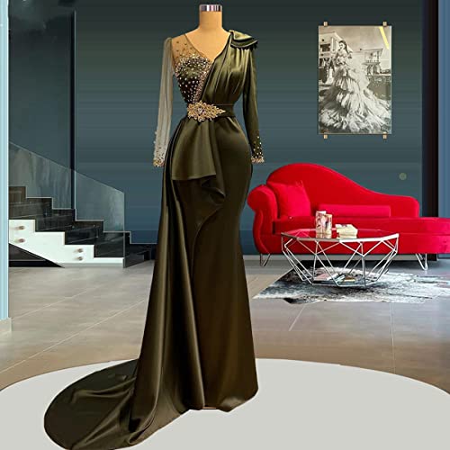 Keting Green Crystals Satin Mermaid V Neck Prom Shower Party Evening Dress Celebrity Pageant Gown for Wedding2