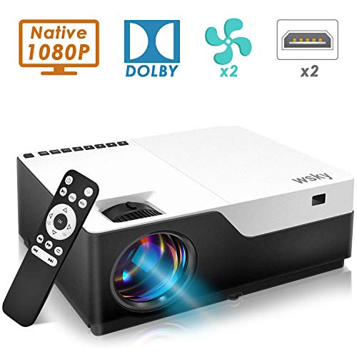 Wsky Native 1080P Projector Home Theater, LED LCD 5000 Lux Video Projector