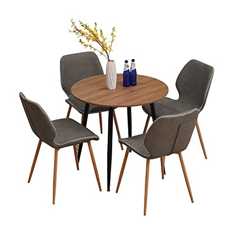 Homcasa Dining Table and Chairs Set of 4, Mid Century Modern Kitchen Table and Faux Leather Chairs with Ergonomic Seat and Metal Legs (Grey) Cover