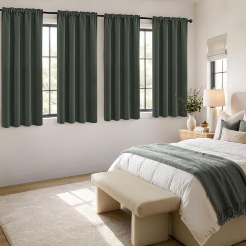 Image of MIULEE Dark Mallard Blackout Curtains 72 Inch Length for Bedroom 4 Panels | Solid Light Blocking Drapes, Room Thermal Insulation, Privacy Window Treatment Curtains,Top and Bottom Rod Pocket