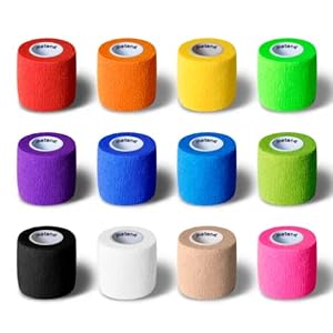 Metene Self Adhesive Bandage Wrap 12 Pack, Athletic Tape 2 Inches X 5 Yards, Sports Tape, Breathable, Waterproof, Elastic Bandage for Sports, Wrist and Ankle Wrap Tape, Non-Woven Bandage (Rainbow)